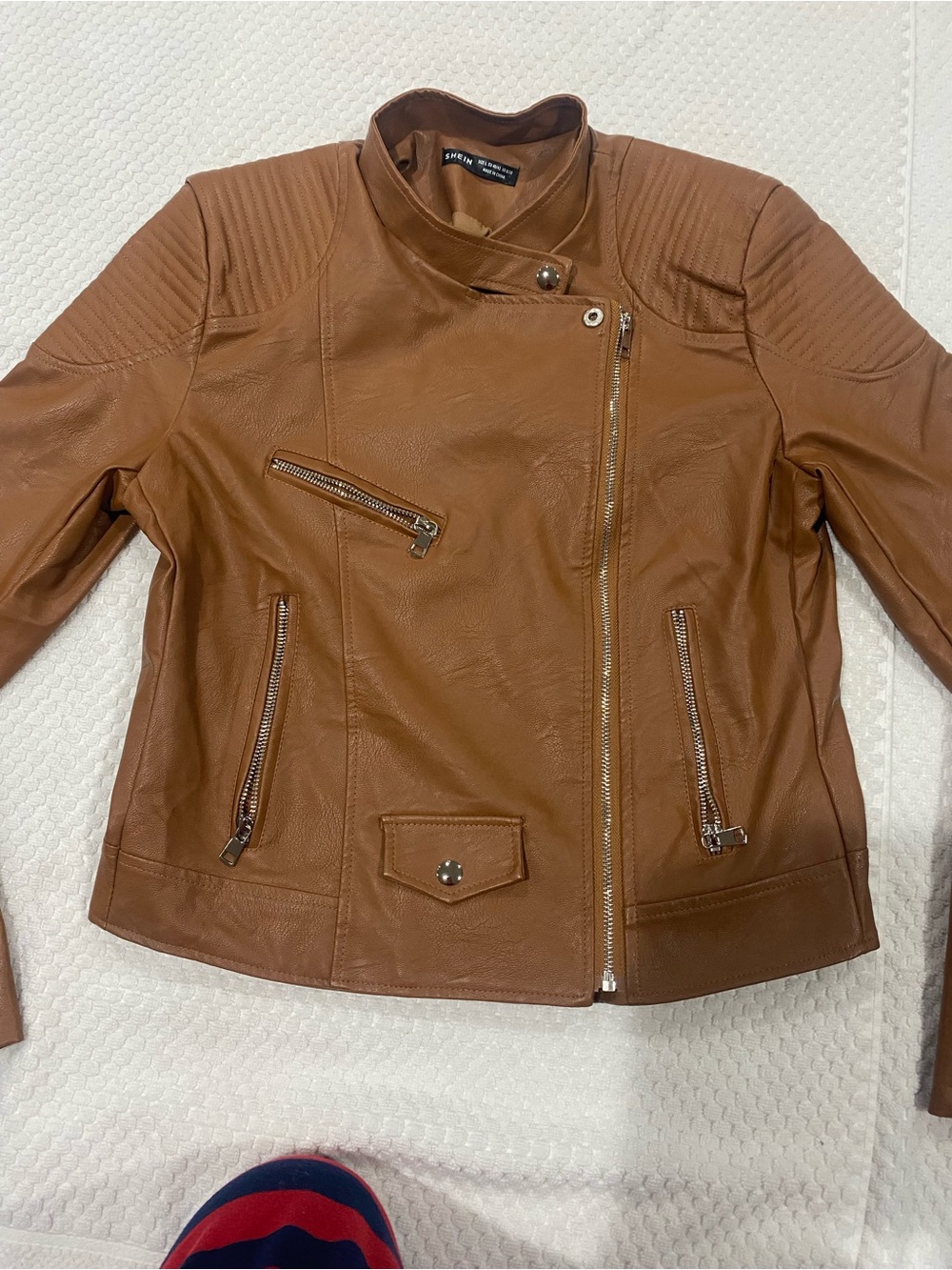 Shein Women's Brown Faux Leather Moto Jacket